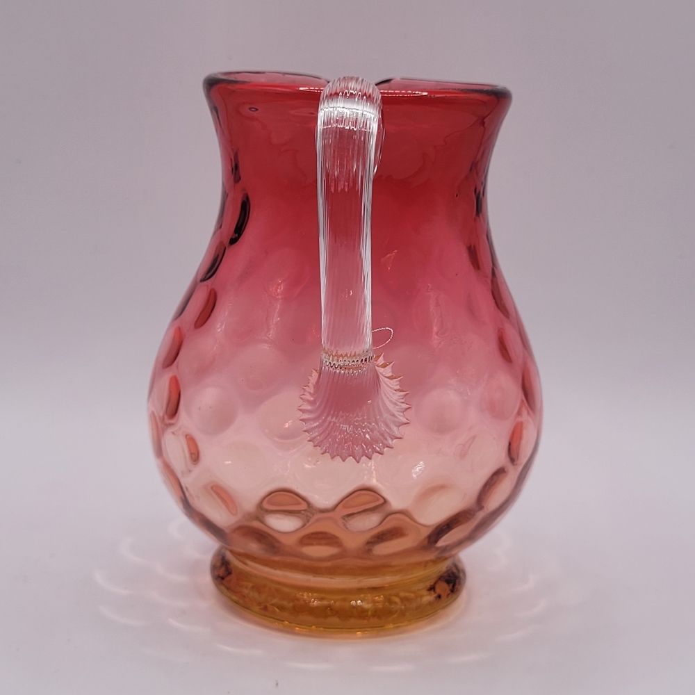 Vtg Cranberry Amberina Victorian Optic Hand Blown Coin Dot Creamer Vase Pitcher - Picture 6 of 10